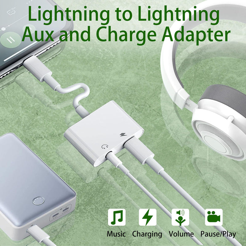 2 Pack Lightning to 3.5mm Headphone Jack Adapter, [Apple MFi Certified] 2 in 1 Headphone Adapter Aux Audio and Charger Adapter Dongle Cable Splitter Compatible with iPhone 14 13 12 11 XS XR 8 7