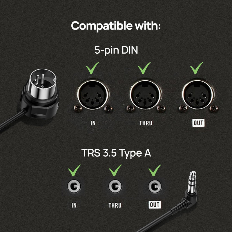 CME TRS MIDI Cable 4-Pack - TRS Type A (3.5mm - 1/8”) to 5-pin DIN, 3FT / 90CM, Low-Profile - Right Angle Ultra-Thin Plugs for Compact Spaces - Ideal for Synths & Pedalboards 4-Pack Angled