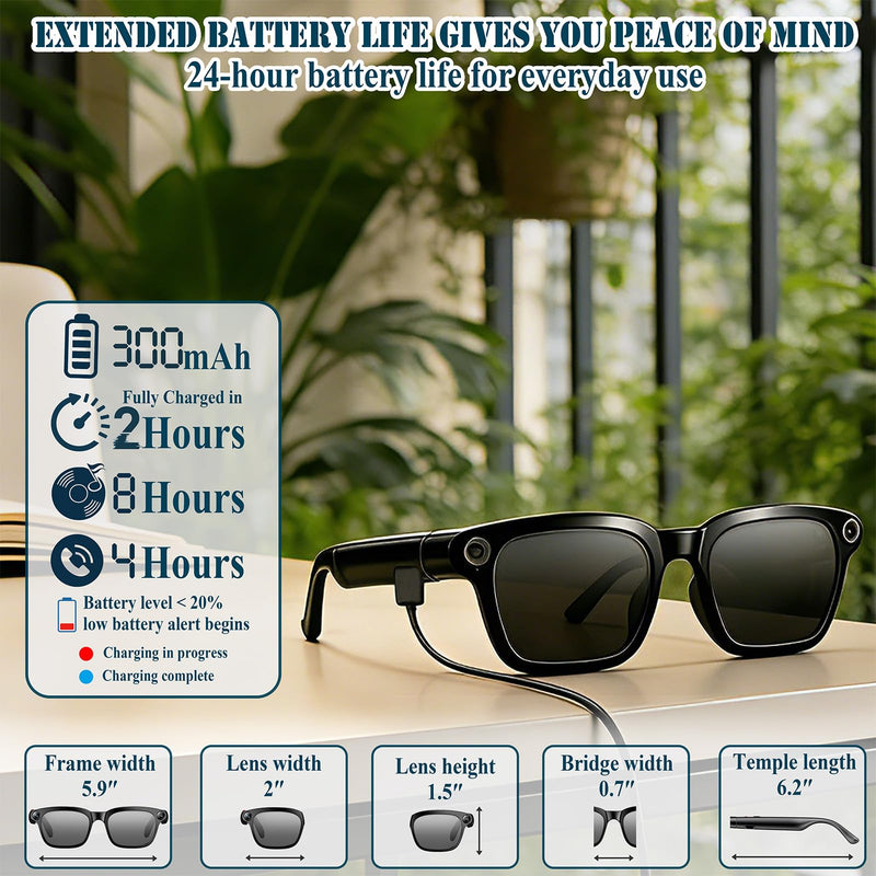 8MP Smart Glasses with Camera, Photochromic AI Glasses for Vlogging | Photochromic lenses, 30+ language translation, voice control, Hi-Fi audio, spring temples, USB-C charging Transparent