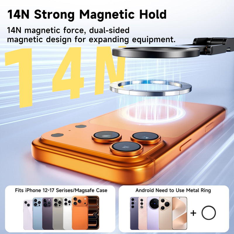7RYMS 7RIG T1 Magnetic Phone Tripod for iPhone/Android, 1/4" Screw for Vlog | Aluminium MagSafe Phone Holder with Magnet Foldable Hook, Mini Smartphone Stand for Gym, Travel, Filming, Video Recording Black