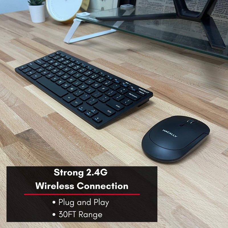 Macally Small Wireless Keyboard and Mouse Combo - an Essential Work Duo - 2.4G Compact Wireless Keyboard Mouse for PC - 78 Key Cordless Mouse and Keyboard Combo with Mini Body and Quiet Click