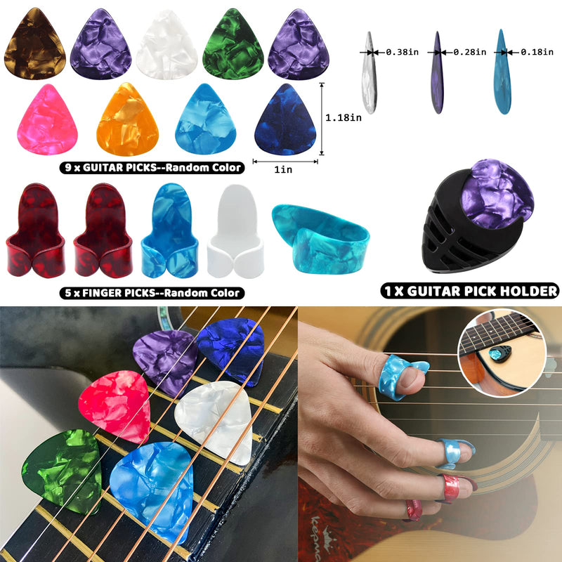 [AUSTRALIA] - Anvin Acoustic Guitar Accessories Kit - Including Guitar Strings, Tuner, Capo, Restring Tool, Pick Holder, Bridge Pins, Guitar Nuts and Saddles, Finger Picks (53 Pcs) Update Kit-52Pcs 