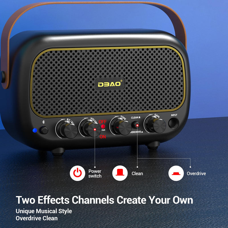 Mini Guitar Amplifier for Electric Guitars 5W Two Speakers Rechargeable Portable Small Amplifier with Clean Overdrive Effects and Bluetooth