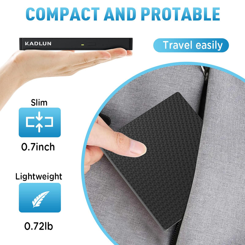 External CD/DVD Drive External USB 3.0 USB C External CD Drive for Laptop Desktop PC MacBook iMac, DVD +/-RW Burner Optical Drive External DVD Drive for Windows 11/10/8/7/XP/Linux/Vista/MacOS 5.71"x5.71"x0.75"