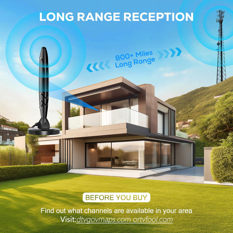 Digital TV Antenna - HDTV Antenna for Smart TV Indoor, 360° Reception, 4K 1080p Support, Amplified Indoor Antenna with Signal Booster, Detachable Amplifier, 20FT Cable, TV Antenna for Local Channels