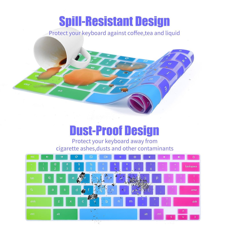 Colorful Keyboard Cover for 2020-2017 Samsung Chromebook 4 3 XE310XBA XE500C13 XE501C13 11.6/Chromebook 4 15.6" XE350XBA/Chromebook 2 XE500C12/Chromebook Plus V2 XE520QAB XE521QAB 12.2", Rainbow
