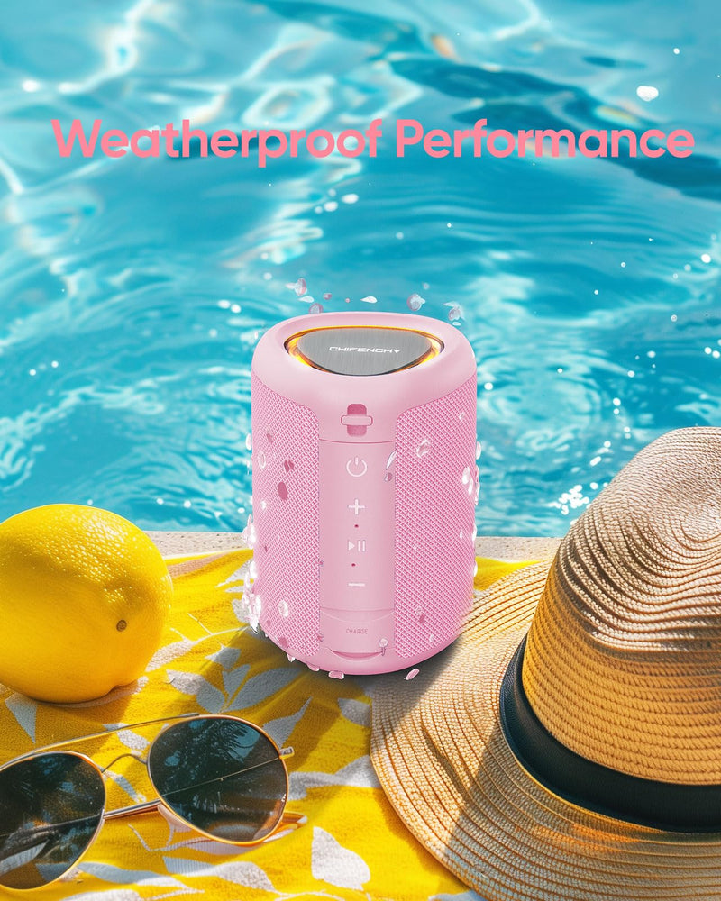 Portable Bluetooth Speaker with Lights,Powerful Crystal Clear Sound,IPX5 Waterproof,All Day Playtime,AUX&TF-Card Input,Bluetooth 5.3,TWS Paring,Small Wireless Speaker for Outdoor,Gift Ideas Pink