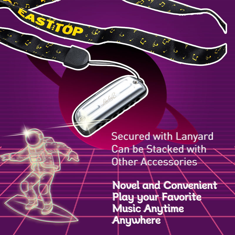 [AUSTRALIA] - East top 8 Hole Blues Harmonica, G Key Diatonic Mouth Organ Harmonica For Adults, Beginners, Professionals and Students, as a Gift,silver 