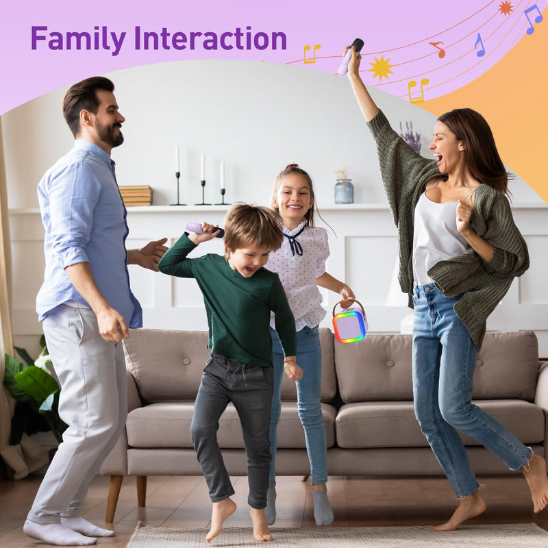 Mini Karaoke Machine: Mini Karaoke Machine with 2 Wireless Karaoke Microphones and Light for Family Home Party - Portable Singing Karaoke Speaker - Stage-subwoofers (Purple) Purple