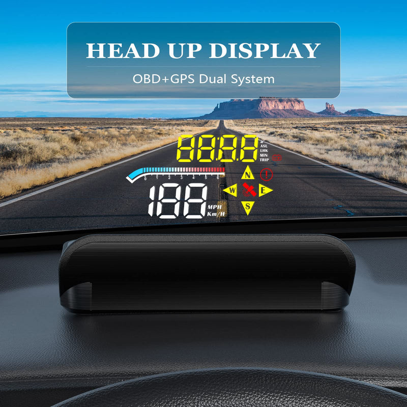 [AUSTRALIA] - Car HUD OBD2 GPS Dual System Projector for Car, Heads up Display for Cars，Digital Speedometer for car mph, Suitable for All car M17 