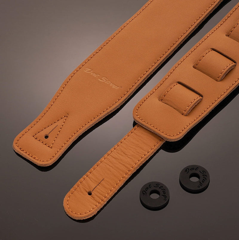 Leather Guitar Strap | for Electric, Acoustic, Electro-Acoustic, Bass, and Classical Guitar | Padded for Extra Comfort | Light Brown | Includes 2 FREE Pick Geek Steel Picks Standard