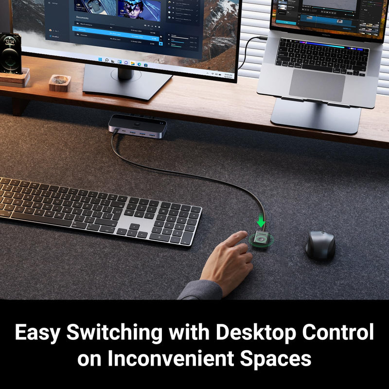 UGREEN USB 3.0 Switch 2 Computers Sharing USB C & A Devices, 4 Port USB Switcher Sharing Keyboard and Mouse, Printer/Scanner USB Switch Hub for Two Computers with 2 USB3.0 Cables and Controller Black
