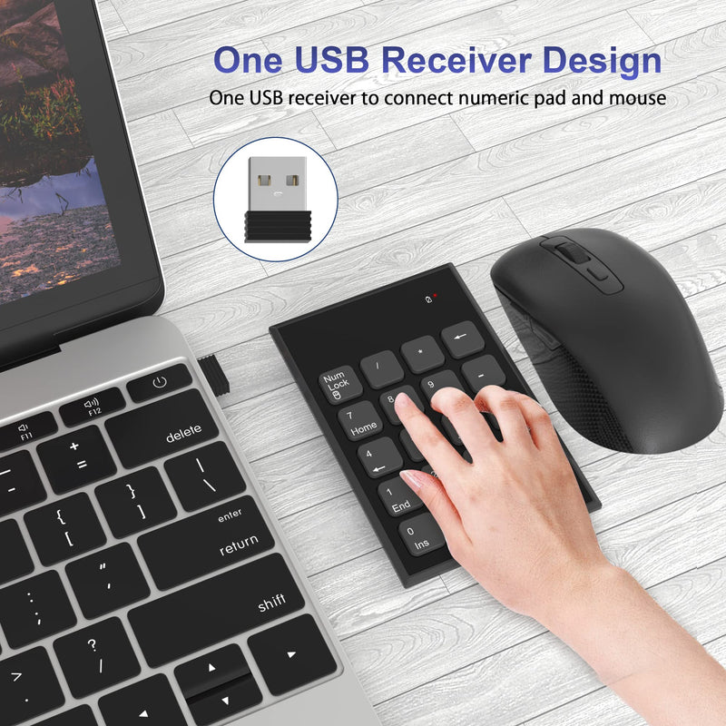 Wireless Number Pad and Mouse Combo 2.4G 19 Keys USB Wireless Numeric Keypad - 3 Adjustable Silent Mouse DPI 800/1200/1600, Number Keypad for Laptop/Notebook/Desktop/PC Computer, with USB Receiver