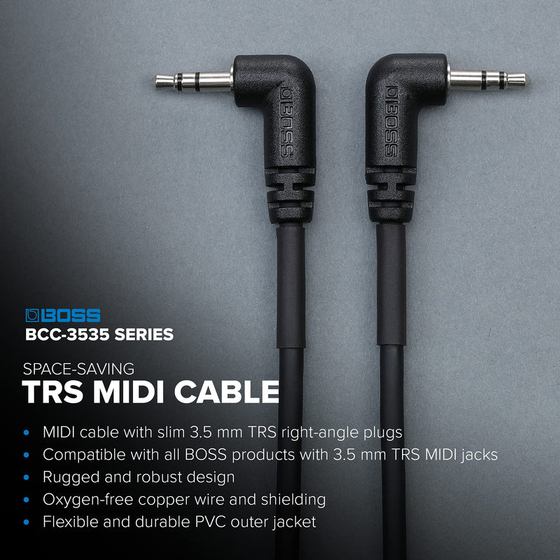 BOSS BCC-2-3535 – 2ft / 60cm – Space-Saving 3.5mm TRS MIDI Cable – Provides Premium connectivity Pedals with Space-Saving Right-Angled 3.5 mm TRS MIDI Jacks to Other TRS MIDI Equipment