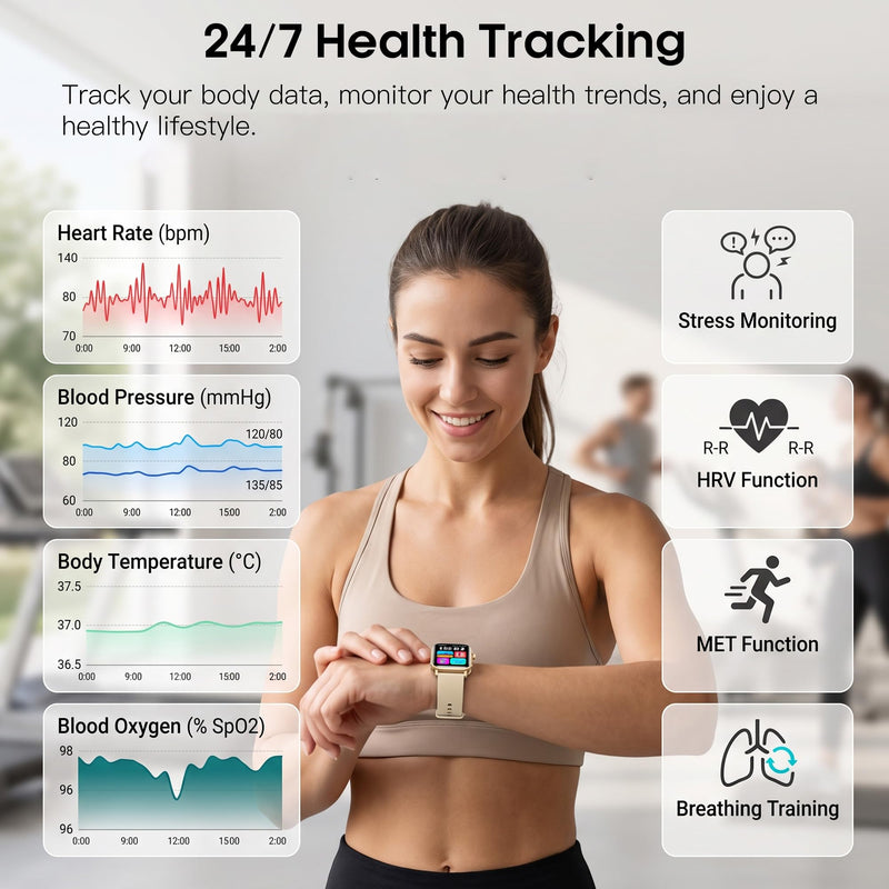Yowow BIT Smart Watch with 24/7 Heart Rate, Blood Pressure, Sleep Tracking, Blood Oxygen Monitor, Fitness Tracker (Answer/Make Calls), 1.57'' HD Touch Screen, IP67 Waterproof, Fitness Tracker (Pink) Pink