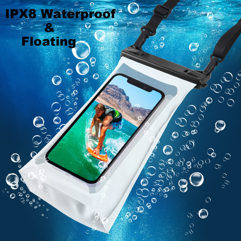 Large Capacity Waterproof Phone Pouch Floating, Waterproof Bag Case for iPhone 15 14 Pro Max 13 12 11 X XR 8 Plus Samsung Up to 6.9'', IPX8 Water Proof Phone Dry Bag for Boating Swimming Kayaking White,1 Piece