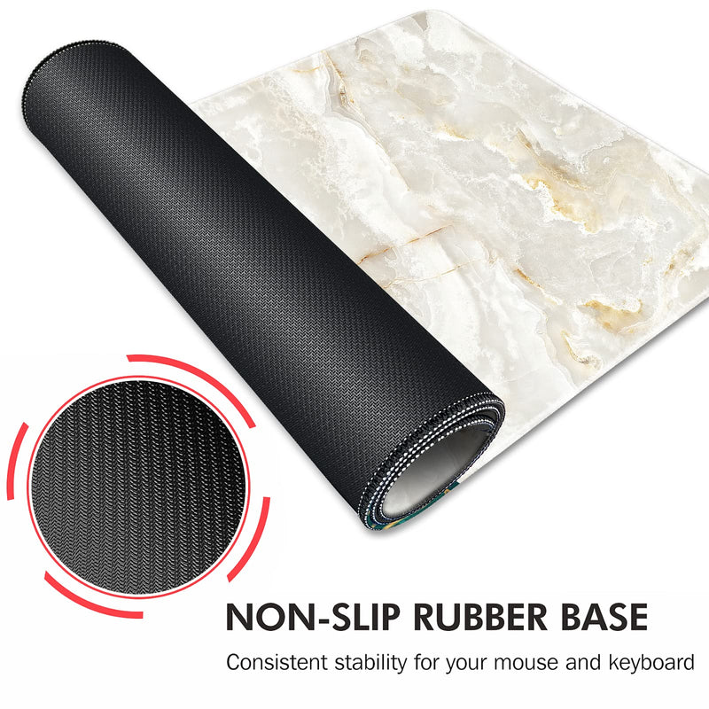 Galdas Large Mouse Pad Marble Pattern XXL XL Large Mouse Pad Mat Long Extended Mousepad Desk Pad Non-Slip Rubber Mice Pads Stitched Edges Thin Pad (31.5x11.8x0.12“)