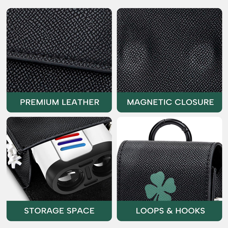 Golf Rangefinder Case - Universal Leather Protective Rangefinder Hard Case | Golf Rangefinder Hard Shell Case with Tee Holder Belt Clip Compatible with Bushnell, Callaway, Garmin & More Rangefinders Black&Green