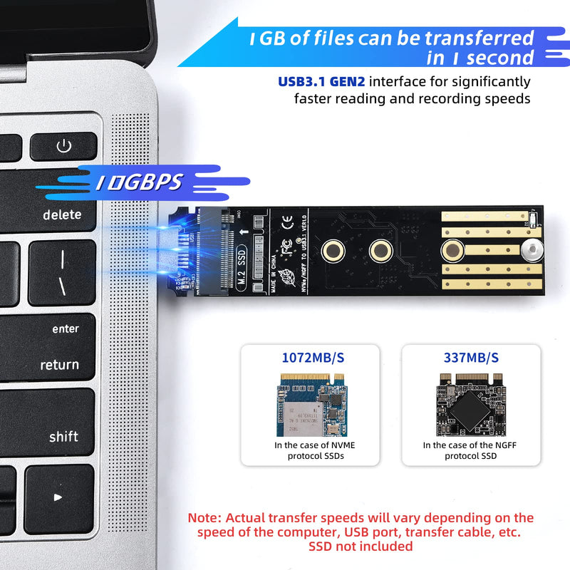 ELUTENG M.2 to USB Adapter Dual Protocol M.2 NVME SATA Hard Drive USB3.1 Gen2 10Gbps USB to NVME PCI-E SSD Reader M Key & B+M Key Support UASP for 2280 2260 2242 2230 SSD Enclosure M.2 NVME&NGFF