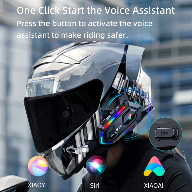 [AUSTRALIA] - Y20 Motorcycle Helmet Bluetooth Headset with HIFI Sound,Noise Reduction,1000mAh Battery,Helmet Bluetooth Headset Speakers with RGB,IPX6 Waterproof,Hand Free,Easy Set Up 