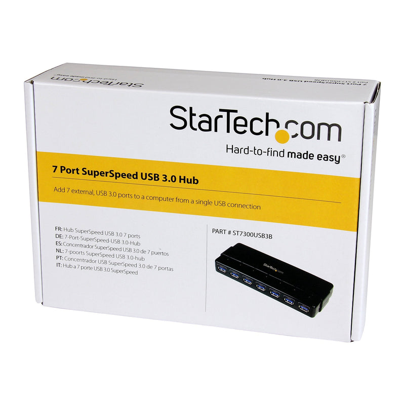 StarTech.com 7 Port USB 3.0 Hub – Up To 5 Gbps – 7 x USB – Universal Multi Port USB Extender for Your Desktop – USB Powered (ST7300USB3B)