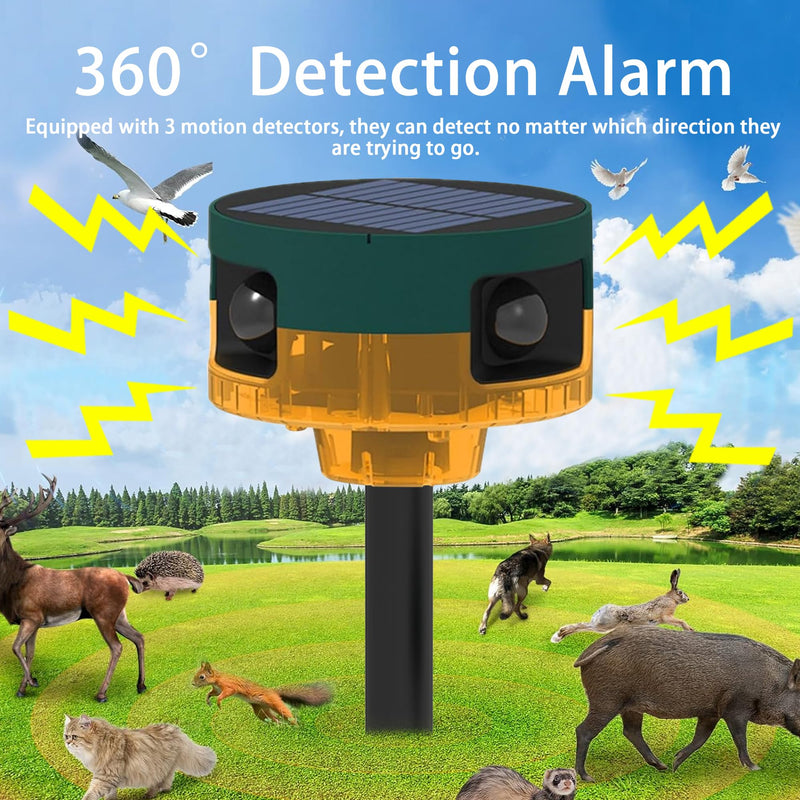 [AUSTRALIA] - Solar Outdoor Motion Sensor Alarm: Dog Barking&Gunshot Sound, 129db Loud Siren,Support Recording, 13 Kinds of Sound Strobe Light Yellow 1 Pack 