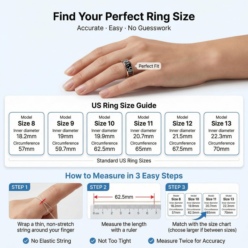 Size 8 Unisex Smart Ring Display, Fitness HR SpO2 Sleep Steps Tracker 8#