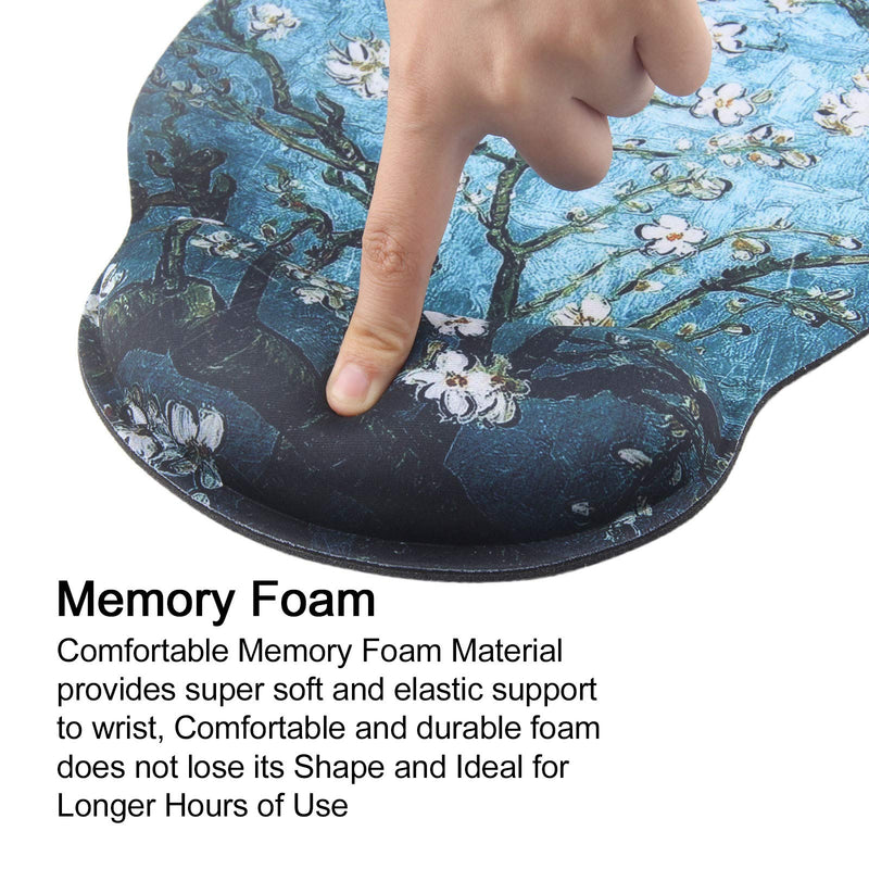 Mouse Pads for Computers Van Gogh Ergonomic Memory Foam Nonslip Wrist Support-Lightweight Rest Mousepad for Office,Gaming,Computer, Laptop & Mac,Pain Relief,at Home Or Work