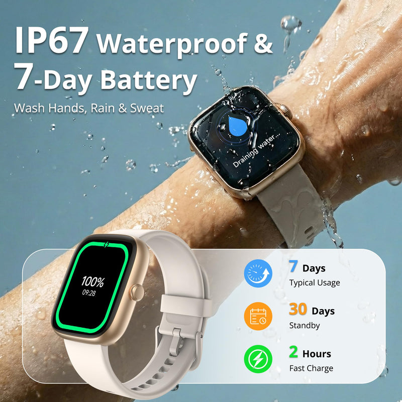 Smart Watch for Women, 1.83" HD Touchscreen Fitness Tracker, Bluetooth Calling, 110+ Sports Modes, Heart Rate SpO2 Sleep Monitor, DIY Dial, IP67 Waterproof, Compatible with Android & iOS Gold