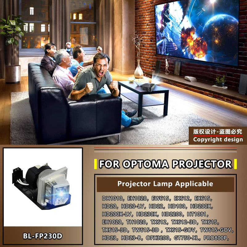 STAR-LAMP BL-FP230D Replacement Projector Lamp Bulb with Housing for Optoma HD20,Optoma HD180,Optoma DH1010, EH1020, EW615, EX612, EX615, HD200X
