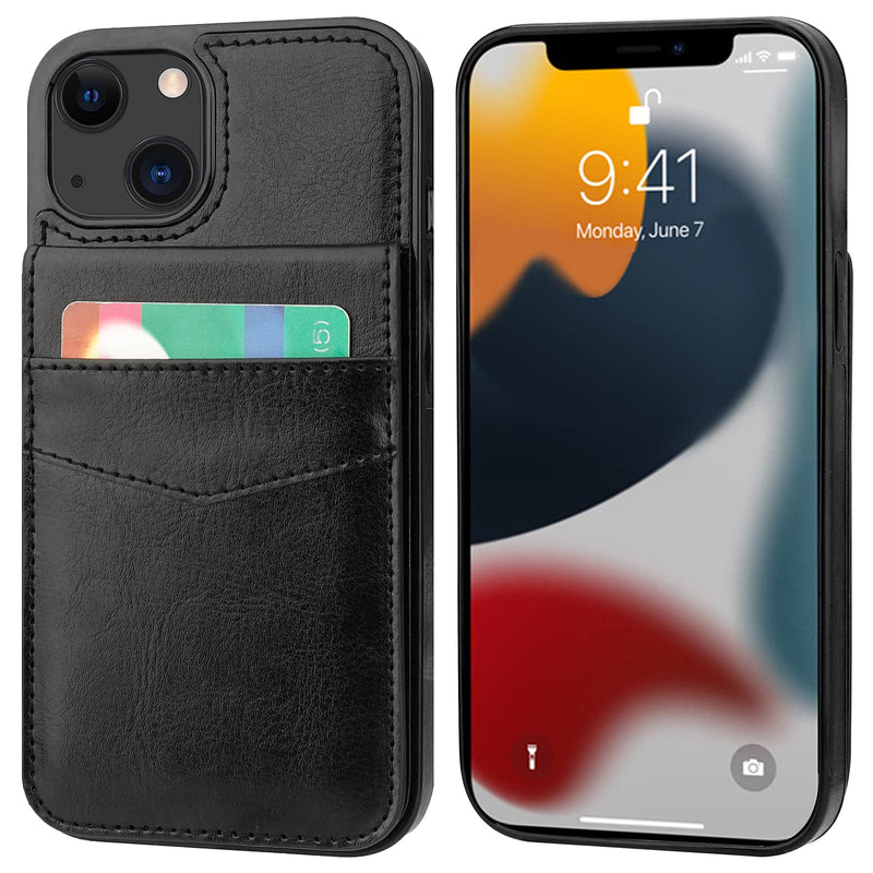 KIHUWEY Compatible with iPhone 13 Case Wallet with Credit Card Holder, Premium Leather Magnetic Clasp Kickstand Heavy Duty Protective Cover for iPhone 13 6.1 inch(Black) Black