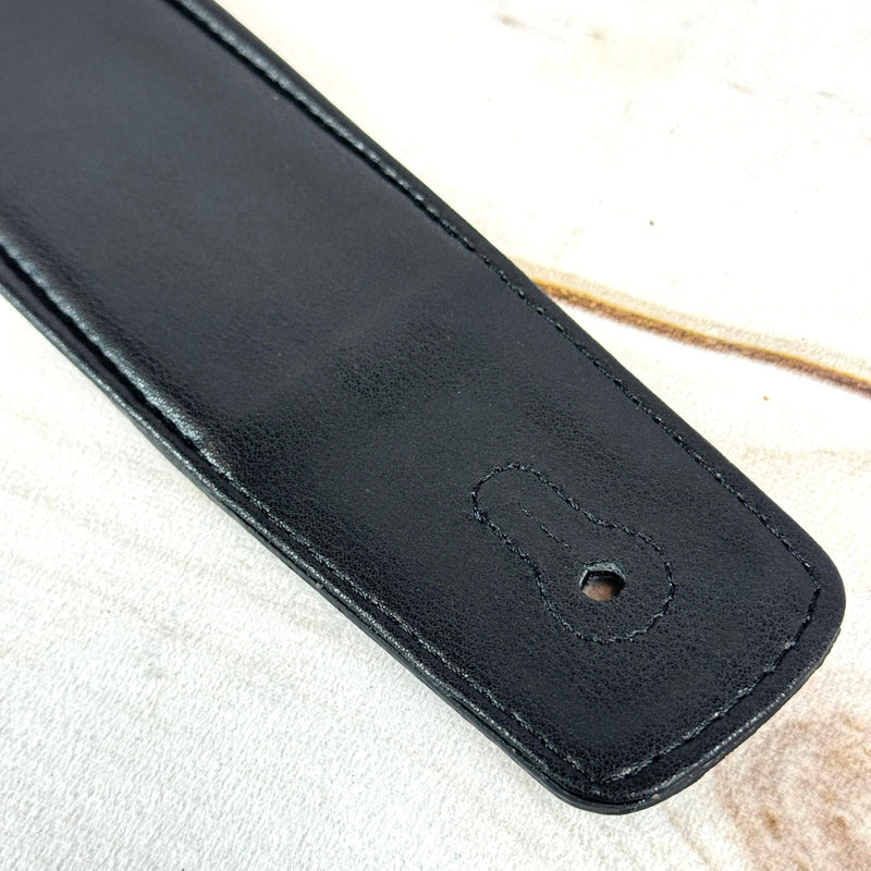 Walker & Williams G-52 Navy Blue Handmade Soft Natural Finish Guitar Strap with Padded Glove Leather Back, And Squared Nose For Acoustic, Electric, And Bass Guitars