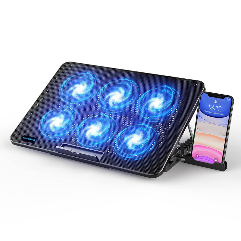 Laptop Cooling Pad with 6 Quiet Led Fans for Gaming Working with Phone Holder