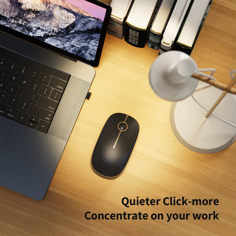 VssoPlor Wireless Mouse, 2.4G Slim Portable Computer Mice with Nano Receiver for Notebook, PC, Laptop, Computer (Black and Gold) Black and Gold