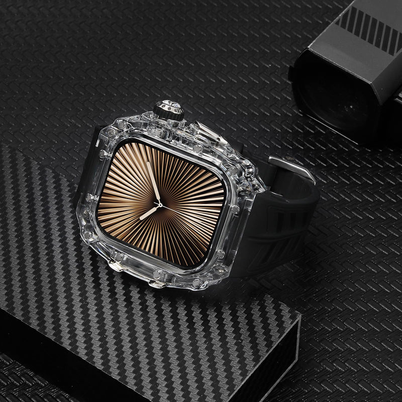 Clear Case with Band for Apple Watch 46mm, Men Women Luxury Crystal Case Protective Bumper Cover Sports Silicone Band for iWatch Series 11/10 46mm Clear