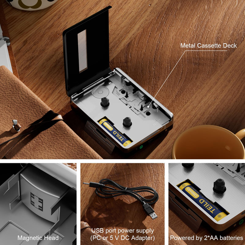 Reshow Cassette Tape Player, Portable Tape Player Audio Cassette to Digital Converter, Convert Cassette Tape Recorder to iPod Format Compatible with Laptops and Personal Computers - Black