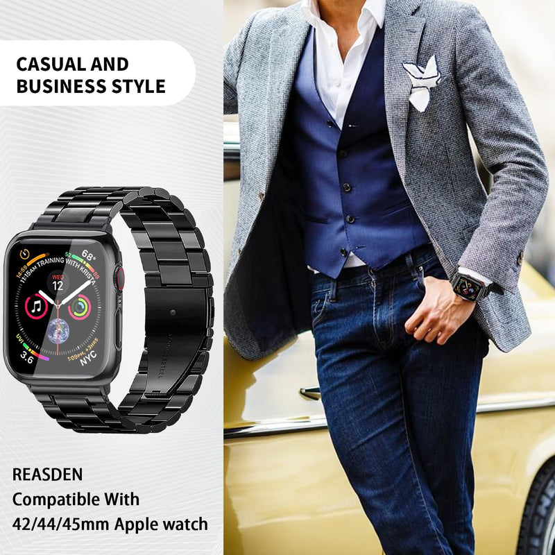 42mm/44mm/45mm Compatible With Apple Watch Band and Case Iwatch Series 10 9 8 7 6 5 4 3 2 1 SE Men Women Classic Executive Classy Stainless Steel Metal Business