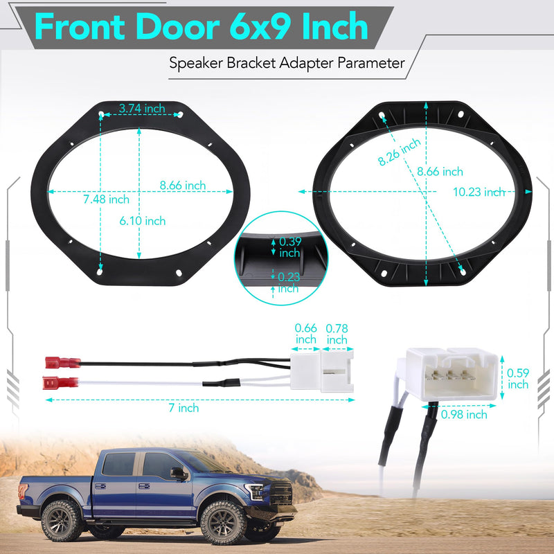 Enhon 6x9 Front Speaker Adapter Mount Brackets with Wire Harness Compatible with Ford 2015-2026 F150/F250/F350/F450/F550/F600/Expedition/Explorer, Front Door Speaker Mount Plates