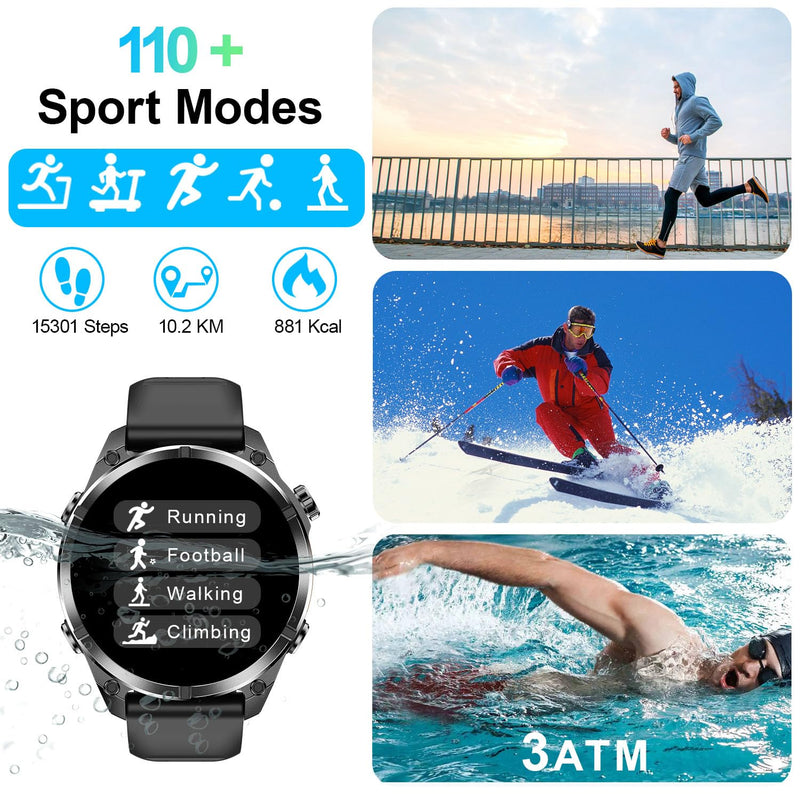Military Smart Watches for Men, 1.43" AMOLED Fitness Watch with Compass | 24/7 Heart Rate, SpO2 Monitor, Sleep Tracker, Answer/Make Calls, 100+ Sport Modes, Smart Watches for Android iOS