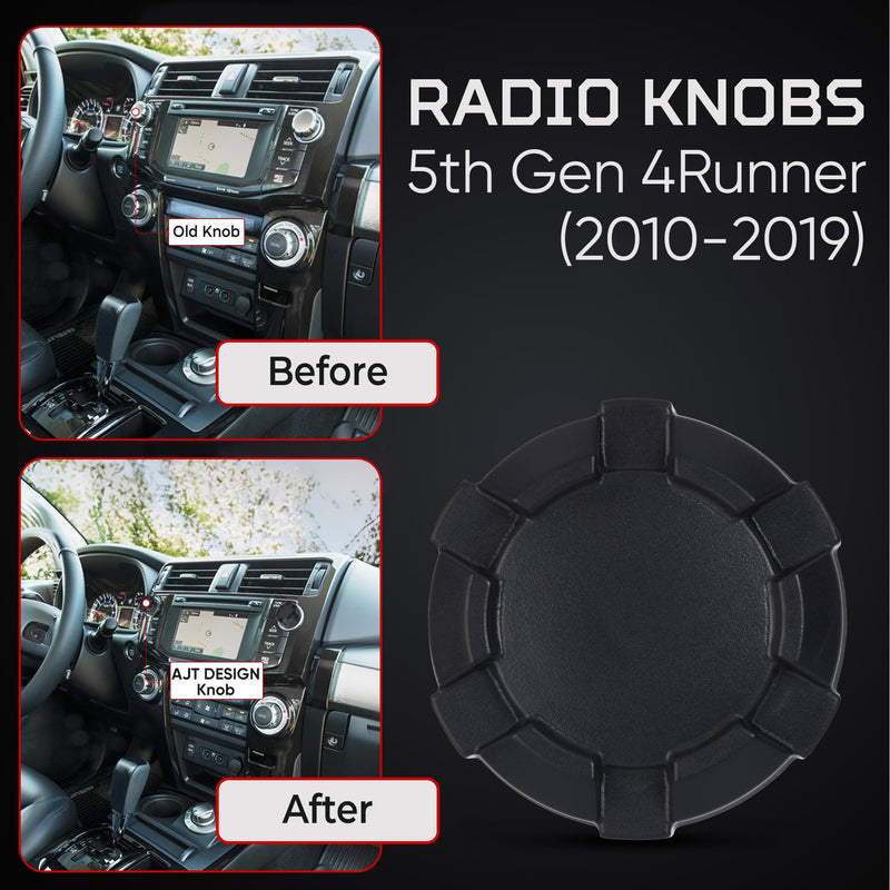 AJT DESIGN Radio Knobs for 5th Gen 4Runner (2010-2019)| Matte Black Car Radio Knobs| 2 Plastic Stereo Replacement knobs | Easy Installation | Made in USA