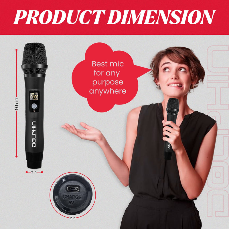 Dolphin MCX11 UHF Wireless Microphone for Karaoke, Singing, PA, Parties, Events, All-Metal, DSP, Long Range | Rechargeable, 50 Channels, Anti-Interference (Blue) Blue