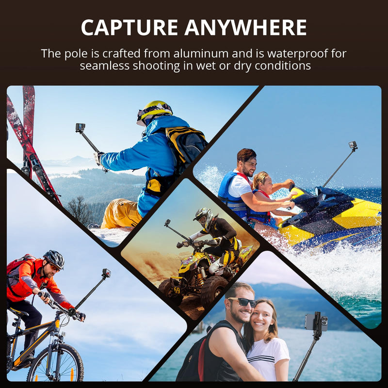 ATUMTEK 114cm Invisible Selfie Stick, 1/4" Extended Monopod Pole, Solid and Compact Design for Insta360, for GoPro, DJI, Action Camera (Buckle Mount for GoPro and Wrist Strap Included)