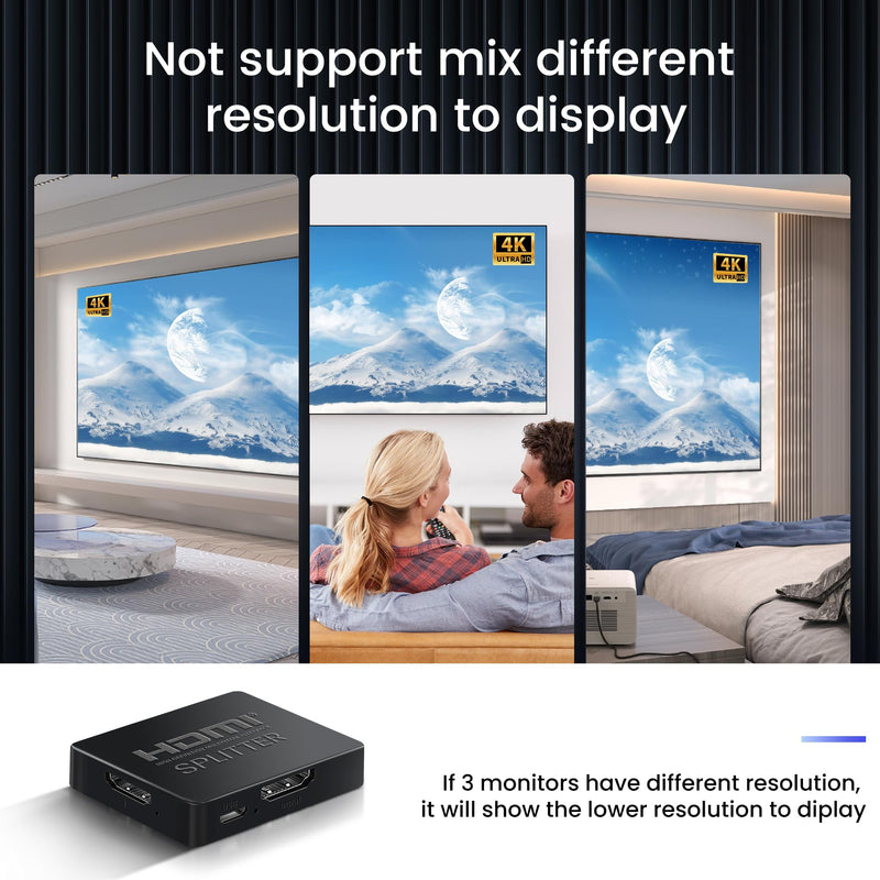 avedio links HDMI Splitter 1 in 3 Out with HDMI Cable, 4K HDMI Splitter 1X3 Duplicate/Mirror Screen, USB Power Splitter 3 Way HDMI Splitter Support 1080P@60Hz, 3D, HDR, 1 Input to 3 displays 1x3 4K@30Hz