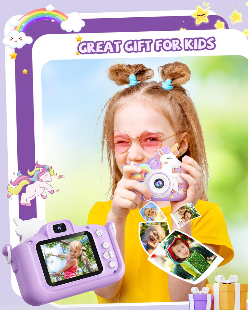 Kikapabi Kids Camera Toys Selfie Digital Camera for Kids Age 3-10 Video Camera with 32G SD Card Christmas Birthday Gifts for Girls (Purple) Purple