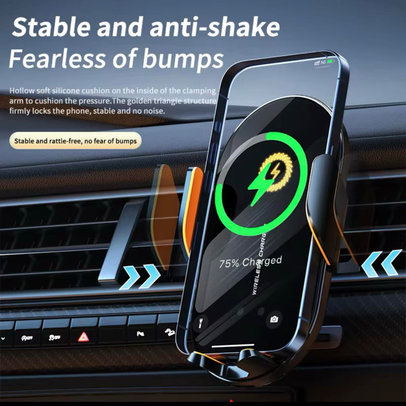 Car Vent Phone Holder - Wireless Fast Charging MagSafe Mount for iPhone and Android with Automatic Clamping, Built-in Battery and Sensors