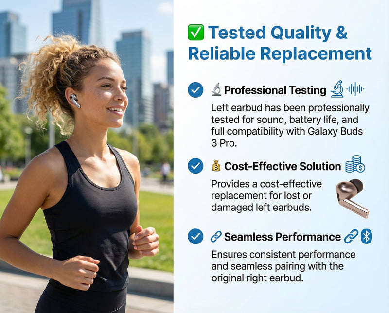 OEM Single Left Ear Replacement Earbud for Samsung Galaxy Buds 3 Pro SM-R630, Compatible Genuine Left Side Only, Original Used Buds3Pro, One R Buds Pro 3, Silver, True Wireless Bluetooth, AI Chip Left for Galaxy Buds 3 Pro