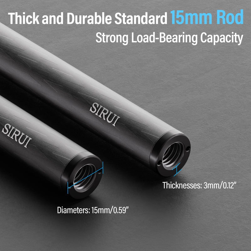 SIRUI 15mm Carbon Fiber Rod, Universal 8"/20cm Camera Rail Rods for 15mm Rod Rail Support System, Follow Focus, Should Rig, AM-CR200, Pack of 2