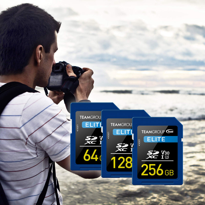 TEAMGROUP Elite 128GB UHS-I U3 V30 4K UHD Read Speed up to 90MB/s SDXC Memory Card for Professional Vloggers, Filmmakers, Photographers & Content Curators TESDXC128GIV3001 ELITE U3 V30