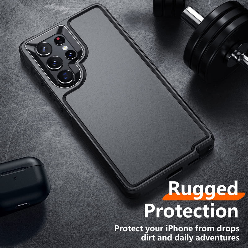 Temdan [Heavy Shockproof for Samsung Galaxy S22 Ultra Case,with 2 Pack [Soft Screen Protector + Camera Lens Protector] [12 FT Military Grade Drop Protection] Tough Rugged Full-Body Protection Black/6in1