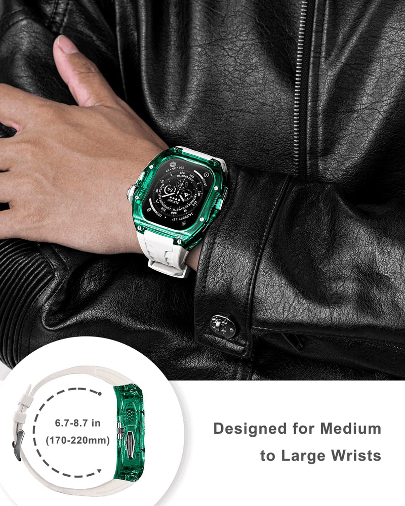 Rugged Case with Band for Apple Watch Ultra 3/2/1 49mm, Translucent Heavy Duty Case with Military Sport Strap for Men, Tactical Grade Shockproof Bumper Cover for iWatch, G-WR Green/White 49mm Ultra 3/2/1